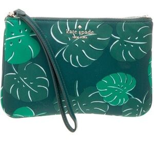 Kate Spade Chelsea Monstera Leaves Printed medium nylon zip wristlet